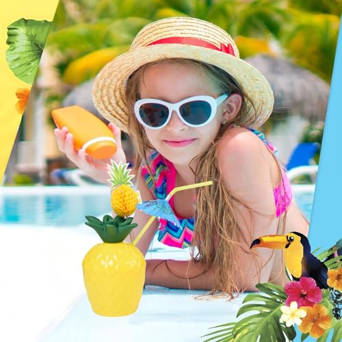 Haundry 18 Coconut Pineapple Cups with 18 Straws, 18 Cocktail Drink Picks, Hawaiian Luau Tiki and Beach Theme Party Decorations for Kids and Adults by Haundry - Image 7