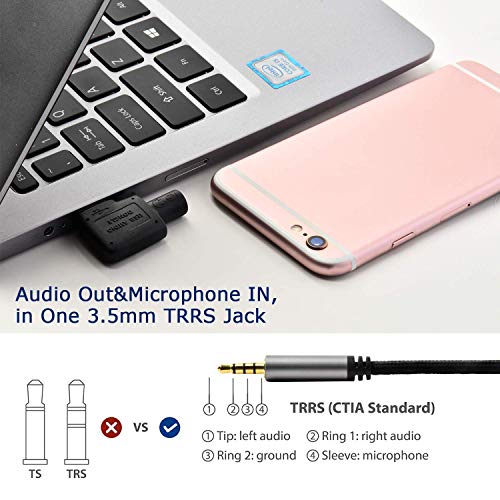 LZYCO USB to Audio Jack Adapter External Stereo Sound Card with One 3.5mm Aux TRRS Headphone or Headset to USB Adapter for Integrated Audio Out & Microphone in, Do Not Work for TV/Car (black-5packs)