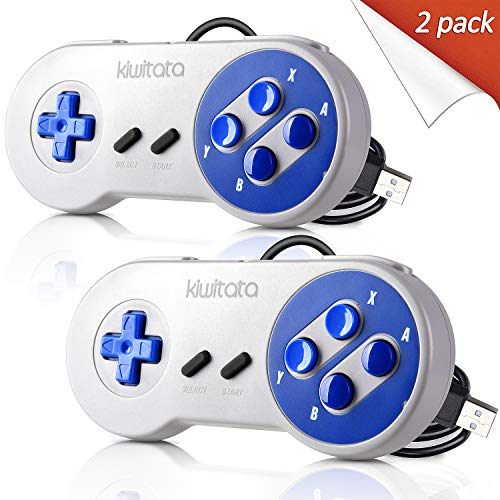 2 Pack Classic SNES USB Controller,kiwitatá Retro Wired USB Super PC Gaming Controller Joystick for Windows PC Mac Raspberry Pi New Version