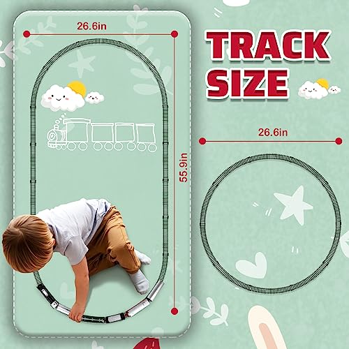 Image of deAO Train Set with Light for Kids, Cargo Cars and Long Track for Boys & Girls Aged 3-12, Train Toys Railway Kits with Signposts & Trees, Electric Train Race Track Playset,Great for Birthday & Xmas
