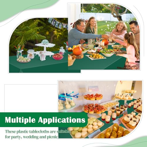 Image of Dark Green 14 Pack 54 x 108 Inch Plastic Tablecloths, Disposable Rectangle Tablecloth, Party Table Cover Plastic Table Cloth