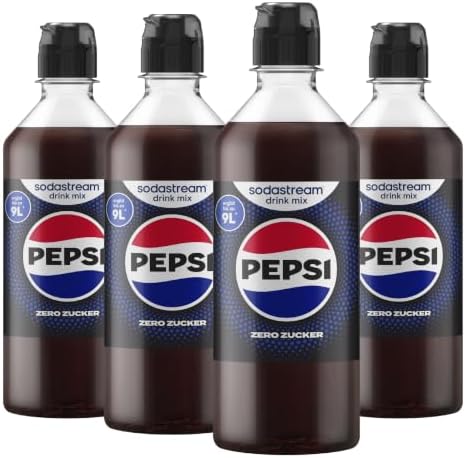 SodaStream drink mix Pepsi Zero Zucker, Cola Sirup, 4er Pack (4 x 440 ml) | Sirup für Wassersprudler, Getränkesirup zuckerfrei, mit echtem Pepsi Geschmack, ergibt bis zu 36L Fertig