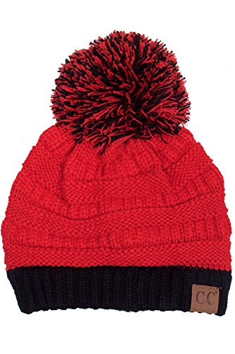 ScarvesMe Two Tone College Color Pom Pom Beanie (RED/Black)