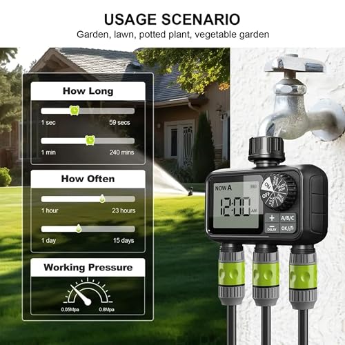 Image of LABART Sprinkler Timer, 3 Outlets Programmable Water Timer with Brass Inlet for Garden Hose, Outdoor Hose Timer with Rain Delay /Manual /Automatic Watering System, Digital Irrigation Timer for Yard /Lawn