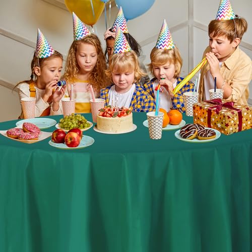 Image of Party Dimensions Green Disposable Plastic Tablecloth for Round Tables (12 Pack) Table Cloths for Parties, Events & Weddings, Indoors & Outdoors, 84 inches, Plastic Table Cover | Disposable Waterproof Table Cover for Birthdays, Weddings, Graduations, Picnics & BBQs, Indoor /Outdoor, Fits Tables up to 72 inch