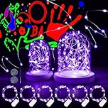 Halloween Pack of 6 UV Black Light Battery Fairy Lights Indoor 2 m 20 LED UV Fairy Lights Purple Copper Wire for Halloween Christmas Painting Mason Jar DIY Paper Lanterns Craft Pumpkin Children's Room