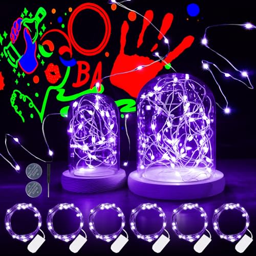 OMIKA 6 Pack Black Light Fairy Lights Battery Operated, 7Ft 20LED UV Black Christmas Lights String Flexible Waterproof Firefly Starry Lights for Halloween Christmas Bedroom Wedding Party Decoration