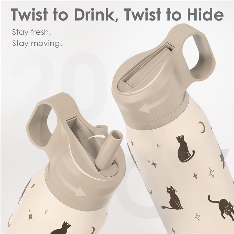 Image of Cat Stainless Steel Water Bottle with Twist Lid 20oz, Travel Insulated Water Bottles for Sports & Gym, Gift for Women Girls Friends Pet Lovers Cat Moms Birthday Christmas