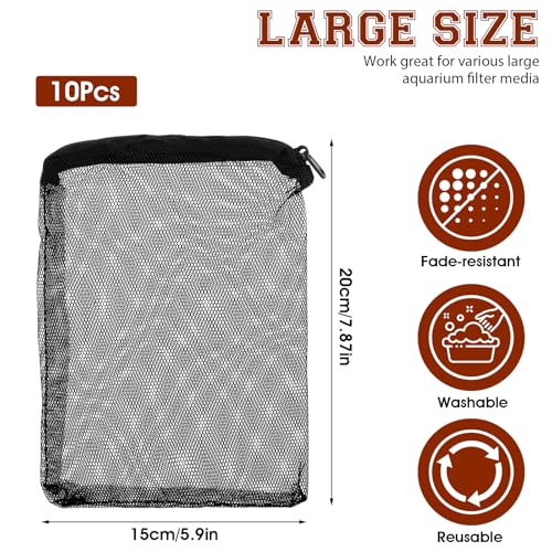 Image of Telooco Aquarium Filter Bags 10Pcs Black Media Bags for Aquarium Reusable Fish Tank Fine Mesh Bag with Plastic Zipper for Activated Carbon Bio Filter Balls (7.87 inch x 5.9 inch)