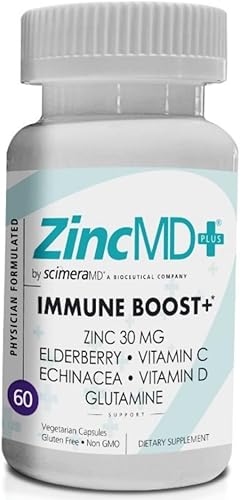 ScimeraMD® ZincMD Suplemento de apoyo inmunológico con zinc, saúco, vitamina C, vitamina D y equinácea, 60 CT