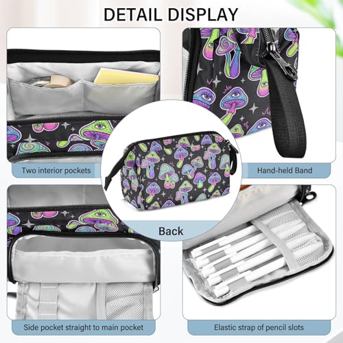 Image of Mushrooms Eyes Black Print Pencil Case Pouch Big Capacity Pencil Bag Box Organizer Pen Case with Compartmens Stationery Organizer for Girls Boys Women School College Office
