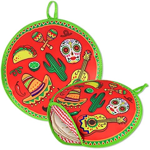 ZKOO 12 Inches Mexican Tortilla Warmer Pouch - Microwavable Insulated Safe Cotton Fabric Pouch, Food Warmer Holder for Keeping Breads Tortillas Soft and Warm up to One Hour (1 Pcs, Red) Cover