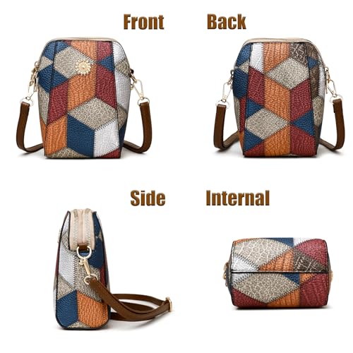 Leather Small Crossbody Bags Purses for Women Vintage Color-block style Cell Phone Shoulder Bag4