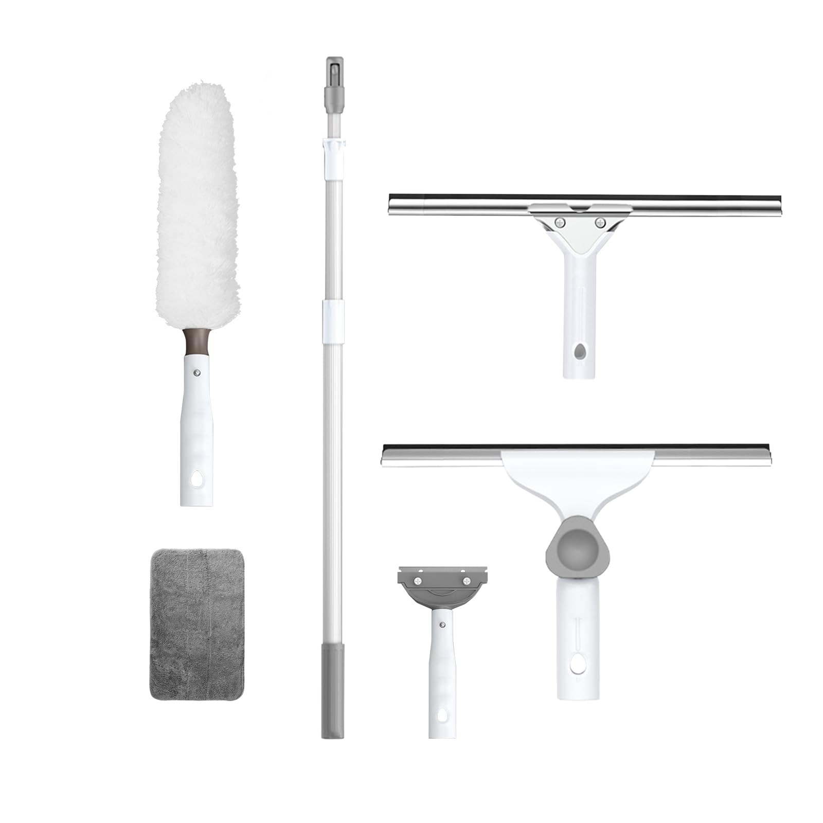 Limpiacristales Profesional,con,telescópico Mango,rascadora 45cm,Plumero 55cm,Kit De Limpieza De Cristales para Ventanas Altas, Ducha, Vidrio, Automóvil (300cm)