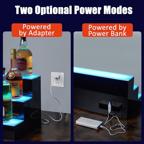 Led Lighted Liquor Bottle Display Shelf, Suspension Type, 3 Layer 30 Inch, Remote & App Control, Acrylic with Wine Holder Slots, Multi Functional Wine Rack