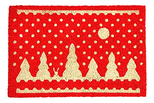 Image of Onlymat Christmas Coir Doormat with Non-Slip PVC Backing for Gateway, Entryway, Outdoor, Indoor, Patio, Bath Rug - Weatherproof Red and Yellow Printed Xmas Themed Rug, (60cm x 1.5cm x 40 cm)