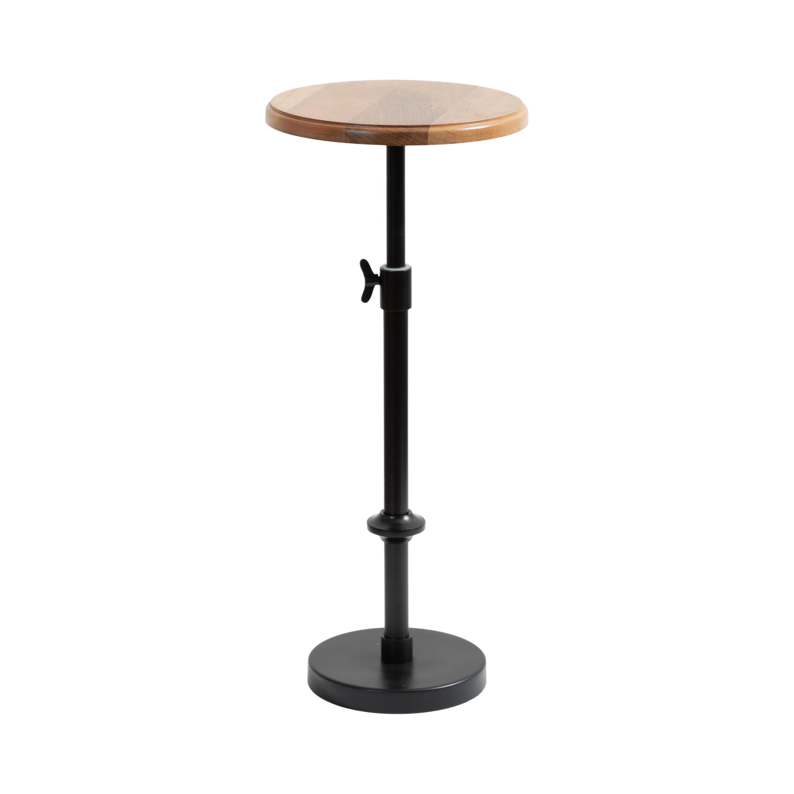 Kate and Laurel Engles Modern Adjustable-Height Pedestal Drink Table; 10 x 10 x 30; Natural Wood and Black; Transitional Round Indoor Metal Plant
