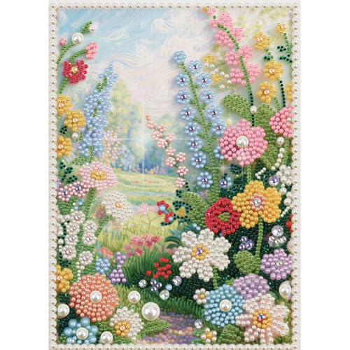 DIADAY 5D DIY Pearl Painting Kit for Adults Floral Pearl Art with Diamond Special Shape Rhinestones 3D Relief Beads Craft Home Wall Decor Gift 12 x 16 Inches