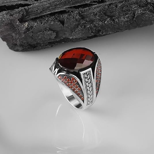 Sterling Silver Rings for Men with Black Onyx Stone, Handmade Mens Jewelry Ring, Cuban link Chain Motif Mens Ring - Image 3