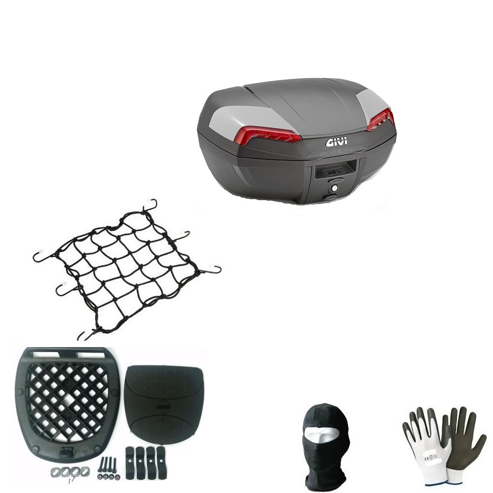 COMPATIBILE CON DUCATI MULTISTRADA V4 BAULETTO VALIGIA E46N RIVIERA CATARINFRANGENTI ROSSI+KIT MONTAGGIO+TAPPETO ANTIVIBRANTE+PIASTRA PER PORTAPACCHI MOTO-SCOOTER 2 CASCHI GRANDI