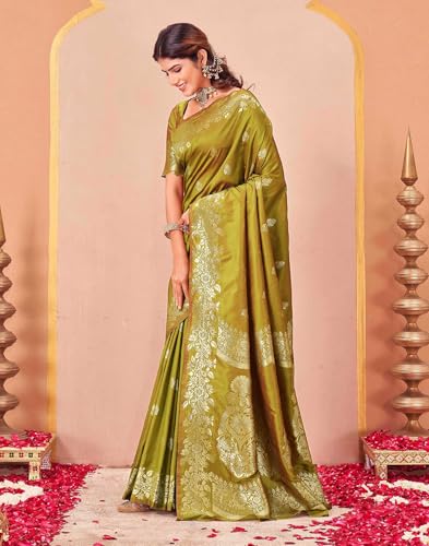 Image of SIRIL Women's Banarasi Soft Silk Saree Pure Silk with Unstitched Blouse Piece