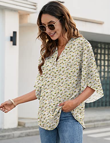Luyaa Women's 3/4 Sleeve Tops And Blouses Dressy Casual V Neck Chiffon Blouse Tunic Tops #TOP2