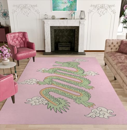 Pink Grey Beige Vintage Dragon Cloud Pattern Washable Area Rug