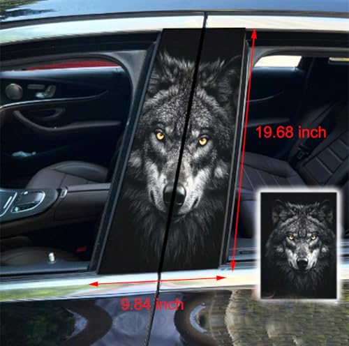 Image of 2pcs /1set Car B Pillar Sticker Decal Upgraded Vinyl Car Decals Body Side Stickers,Wolf Graphics Scratch Cover Large Sticker for Car Auto Van SUVs Trucks 19.6'' (Black 1)