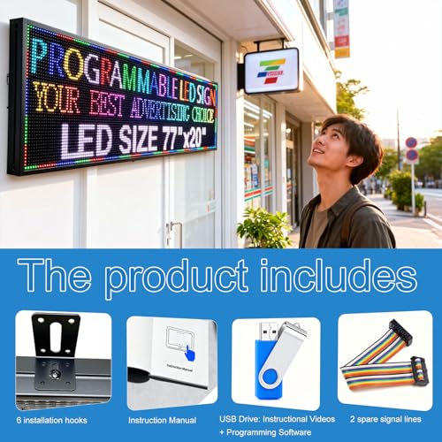 Image of P10(77 inch*20 inch) Outdoor Open Programmable Scrolling Led Sign Custom Wifi Led Signs For Wall Digital Signage Message Board Business Signs Board For Outside Advertising Sign Screen Panel