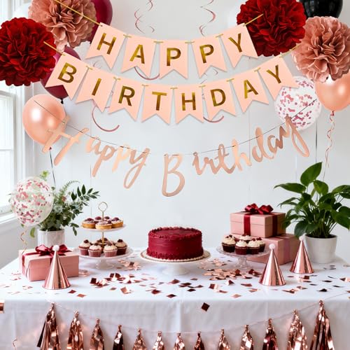 Deko Geburtstag Ballons Girlande Set - Geburtstagsdeko Happy Birthday Banner Luftballons und Spiralen, Papier Pompons Wabenbälle für Frauen Mann Mädchen Jungen Geburtstagsfeier