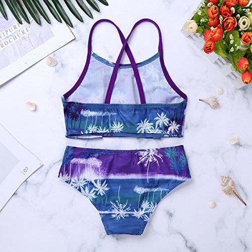 Hularka Kids Girls Two-Piece Swimsuit Tankini Set Swimwear Floral Printed Crop Top with Bottoms Beach Wear4