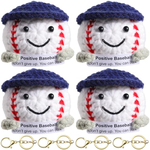 Poupée de baseball positive en crochet - Lot de 4 figurines tricotées avec carte de soutien