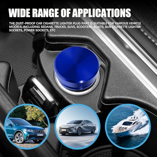 Image of 2PCS Universal Car Cigarette Lighter Plug Cover, Power Outlet Cap, Waterproof Dustproof Aluminum Cigarette Lighter Socket Cover Cap, Car Decoration for Vehicles with 12V Power Source (Blue)