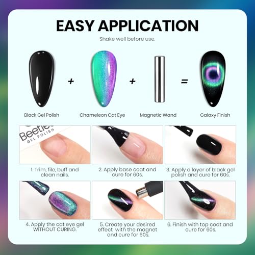 Image of Beetles Cat Eye Gel Nail Polish - 15ML 9D Chameleon Cat Green Purple Double Magic Colors Gel Polish with Magnet Soak Off UV Velvet Gel Galaxy Drift Collection Nail Art Design Gift for Women