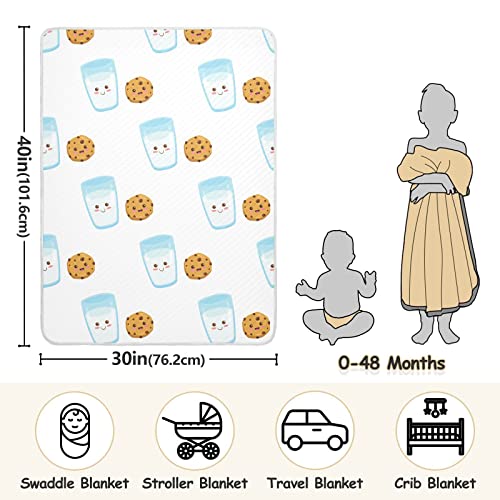 Image of Swaddle Blanket Milk Glass Happy Cookie Cotton Blanket for Infants, Receiving Blanket, Lightweight Soft Swaddling Blanket for Crib, Stroller, Nursery Blankets, 30X40 in White