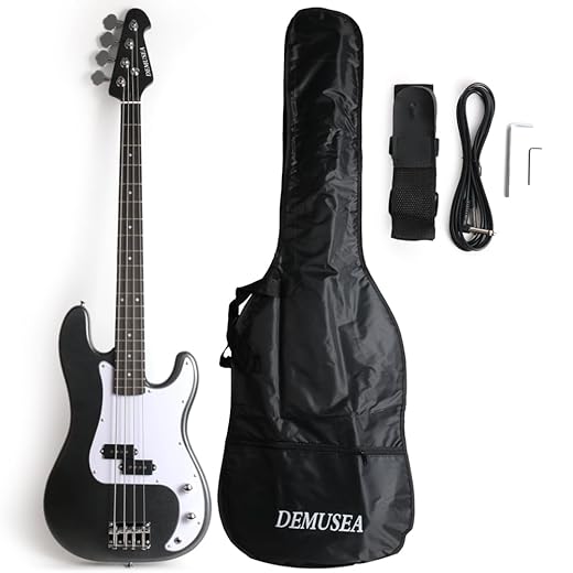 DPB-30 Full Size 4 Strings Electric Bass Guitar Beginner Starter Practic with gig bag and strap (Metallic Black)