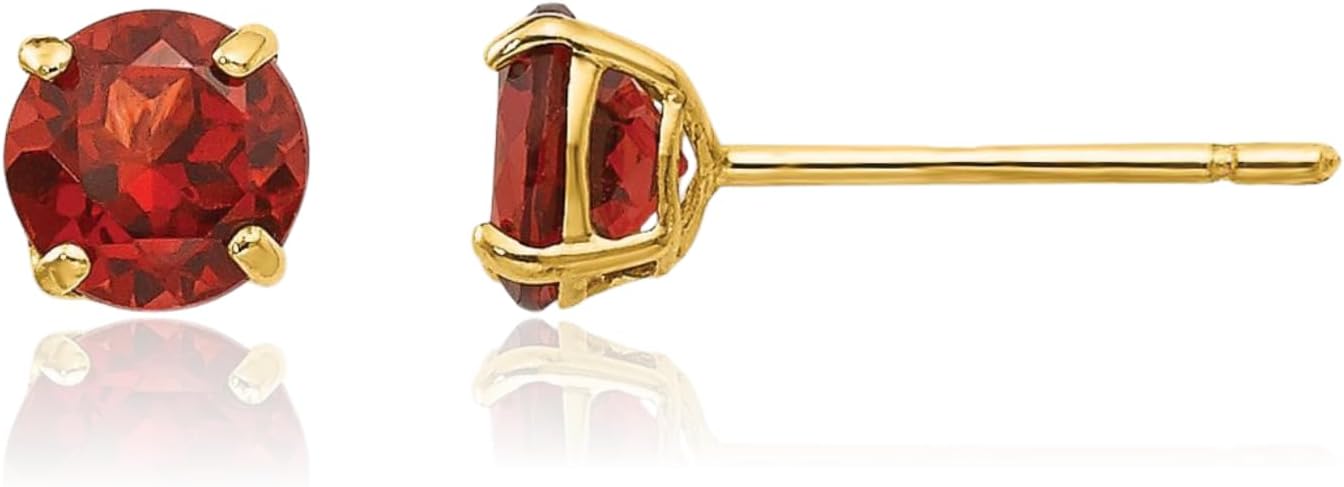 IceCarats 14K Solid Yellow Gold 0.25 carat Red Garnet Medium Stud Earrings 4mm Round Cut, Natural, Prong Set, Butterfly Back For Her