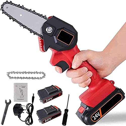 ROSG Mini-Kettensäge, 4-Zoll-schnurlose elektrische tragbare Kettensäge mit 2 wiederaufladbaren Batterien zum Schneiden…