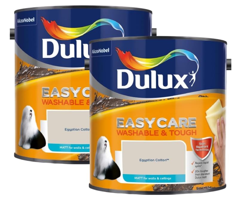 Dulux Matt Emulsion | Egyptian Cotton Paint For Walls And Ceilings | Egyptian Cotton 5Litre (2 x 2.5L) | Fully Washable Paint