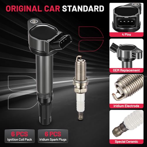 Image of BDFHYK Ignition Coil Pack UF487 and Iridium Spark Plug 6619 Compatible with Toyota RAV4 09-18 Camry 10-17 Highlander 09-19 Sienna 11-13 Venza 09-15 Toyota Oem Coil Pack 2.5L 2.7L l4 Set of 6