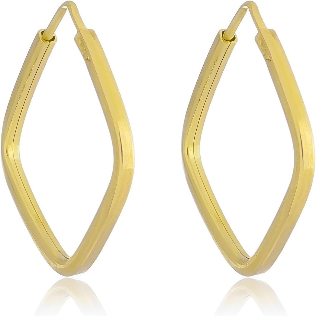 Gold Square Hoop Earrings for Women 14k Yellow Gold Earrings, Hypoallergenic Earrings for Women | Elluxe Jewelry, 20.5MM, 17.5MM OR 13MM Sizes