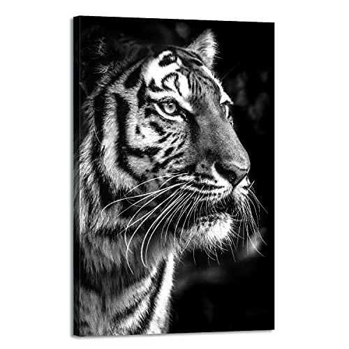 Arjazia Tableau Tigre Décoration Murale - Toile Animal - Noir et Blanc - 75x50cm et 120x80cm - Impression Haute Résolution - Toile Tendue sur Un Cadre en...