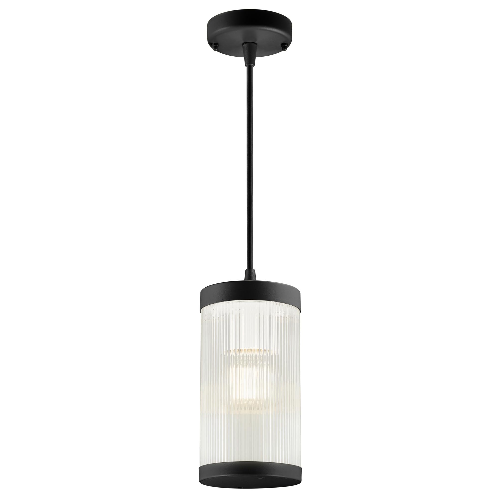 Nordlux 2218053003 Coupar Pendant Light E-27 Black Ribbed Glass Design