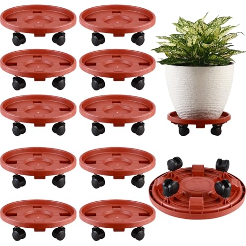 10 Packs Large Plant Caddy with Wheels 13" Rolling Plant Stands Heavy-duty Plastic Plant Roller Base Pot Movers Plant Saucer on Wheels Indoor Outdoor Plant Dolly with Casters Planter Tray Rust Red by KvyusFlourish - Used condition - US$44.60