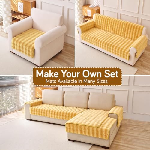 Image of HOKIPO 'FurHug' Premium Faux Rabbit Fur Sofa Cover Mats for L Shape and 1 /2 /3 Seater Sofa. Make Your Own Sofa Cover Set, Mat Length 90(D) X 150(L) Cm, Honey Yellow (NEW2-5014-YLW)