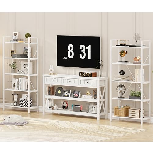 FATORRI 5 Tier Bookshelf and Console Table for Living Room (