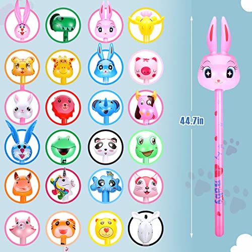 24 Pcs Pvc Inflatables Toys Animals Stick With Sound Jungle Safari Animal Balloons Frog Tiger Cow Giraffe Panda Inflatable Hammer Blow Up Toys For Animal Theme Birthday Party Favors Decorations #TOP1