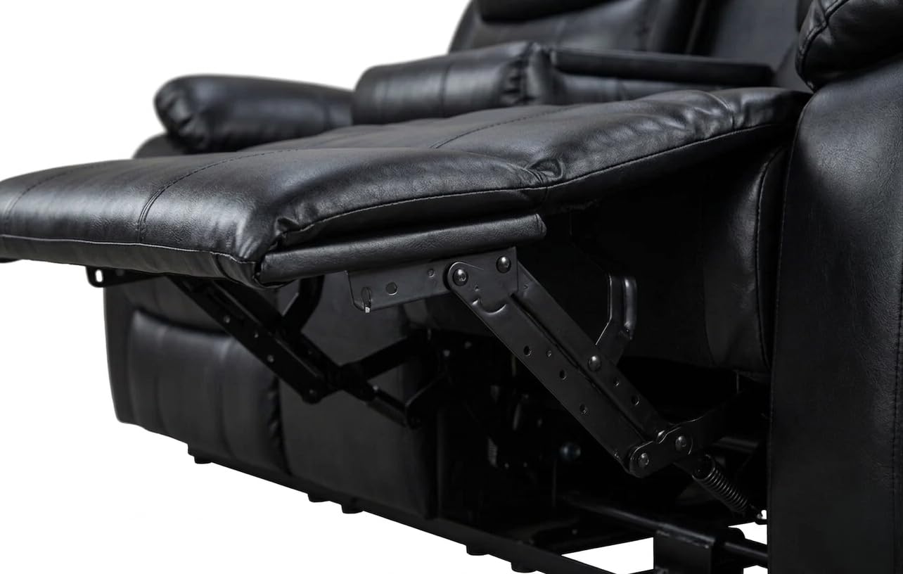 Divano Reclinabile 3 Posti in Pelle Nera con Portabicchieri – Sofà Relax Moderno con Sedili Reclinabili e Comfort Imbottito – 200 × 90 × 90 cm