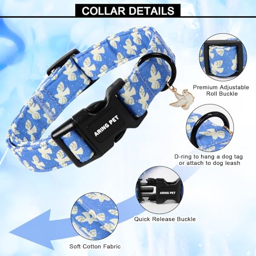 Image of ARING PET Peace Dove Dog Collar, Cute Blue White Bird of Peace Pigeon Pet Collars for Puppy Small Medium Large Boy Girl Dogs-S, for Daily Outdoor Walking Training