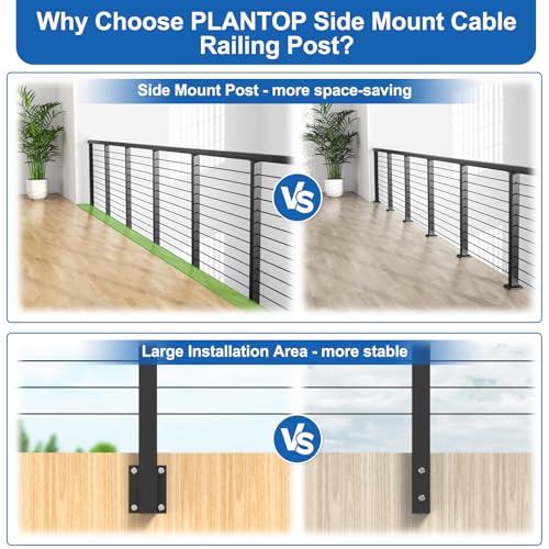 Image of 4-10ft Complete Set 36 inch Side Mount Level Railing Post Kit, 2 Pack Black Fascia Mount Level Drilled Post, 150ft 1 /8 inch Stainless Steel Cable(No Handrail), Swageless Cable Railing Kit, MY10-LP